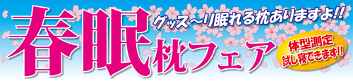 春眠まくらフェア　体型測定、試し寝無料！　グッス～リ眠れる枕ありますよ！